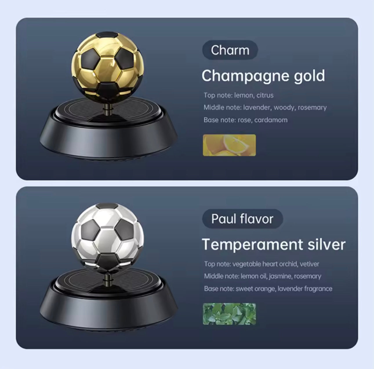 Désodorisant Solaire Ballon de Foot — Diffuseur Rotatif Premium pour Voiture